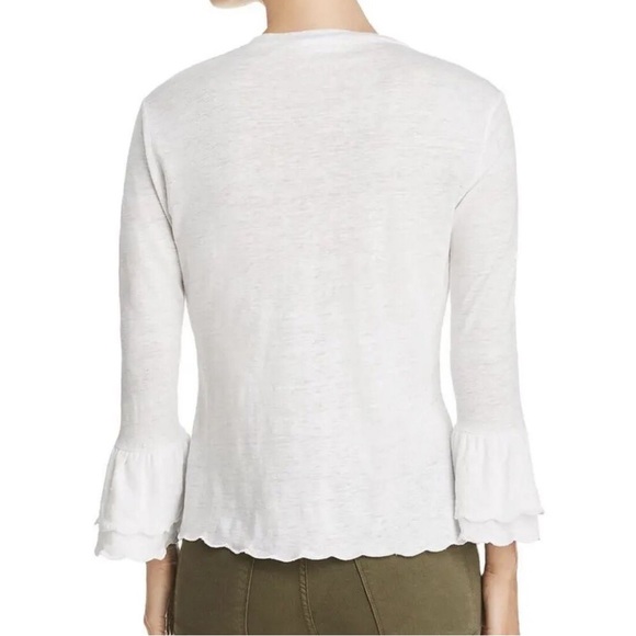 Frame • White Linen scalloped bell sleeve blouse size medium - Picture 2 of 8